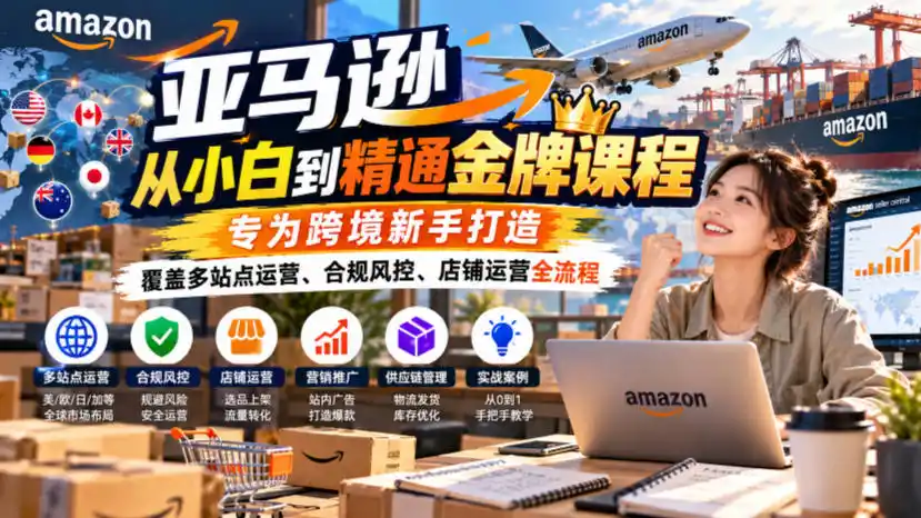 亚马逊从小白到精通金牌课程,专为跨境新手打造,覆盖多站点运营、合规风控、店铺运营全流程-来缘阁