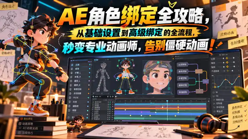 【无水印】AE角色绑定全攻略，从基础设置到高级绑定的全流程，秒变专业动画师，告别僵硬动画！【原创双语字幕】-来缘阁