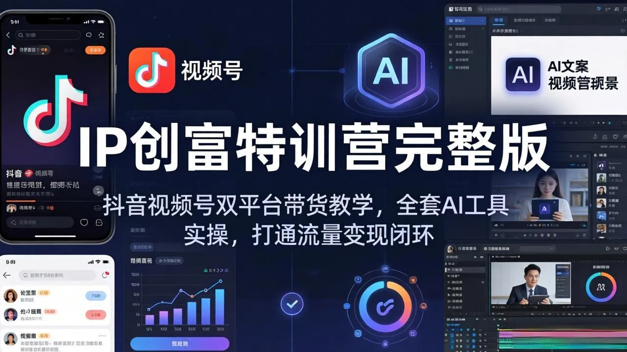 IP创富特训营完整版：抖音视频号双平台带货教学，全套AI工具实操，打通流量变现闭环-来缘阁