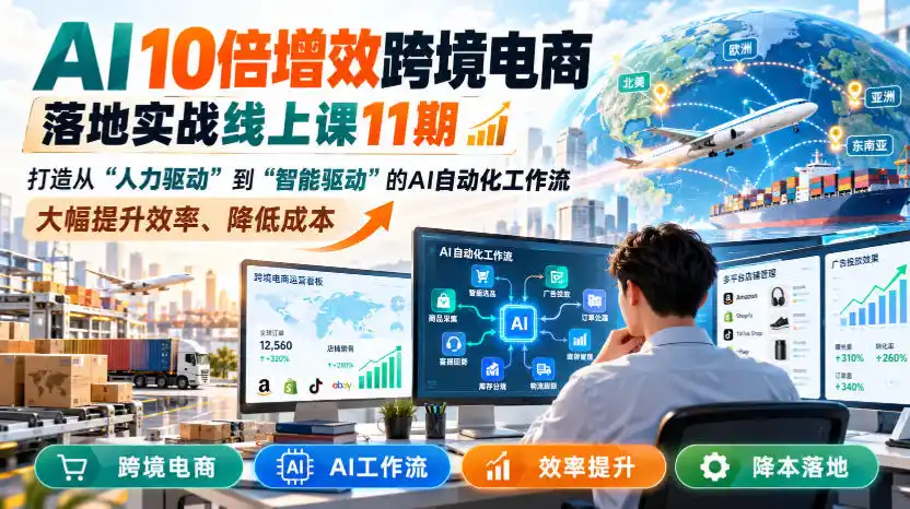 AI 10倍增效跨境电商落地实战线上课11期，打造从人力驱动到智能驱动的AI自动化工作流，大幅提升效率、降低成本-来缘阁