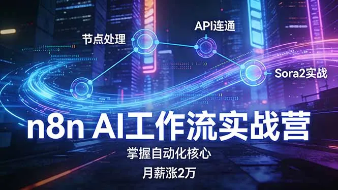 n8n AI工作流实战营，节点处理+API连通+Sora2实战，掌握自动化核心月薪涨2万-来缘阁