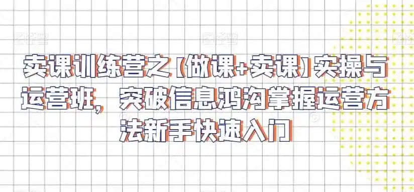 卖课训练营之【做课+卖课】实操与运营班，突破信息鸿沟掌握运营方法新手快速入门-来缘阁