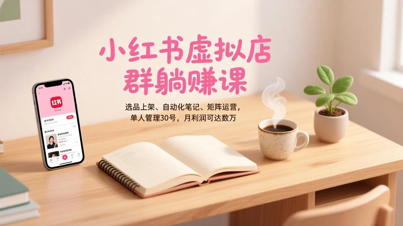 小红书虚拟店群躺赚课，选品上架、自动化笔记、矩阵运营，单人管理30号，月利润可达数万-来缘阁