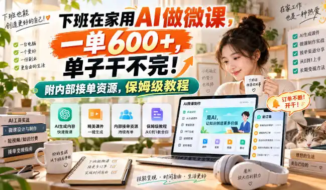 下班在家用AI做微课，一单600+，单子干不完！附内部接单资源，保姆级教程【揭秘】-来缘阁