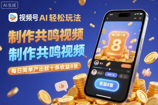 视频号AI轻松玩法，制作共鸣视频，每日简单产出数十条收益8张-来缘阁