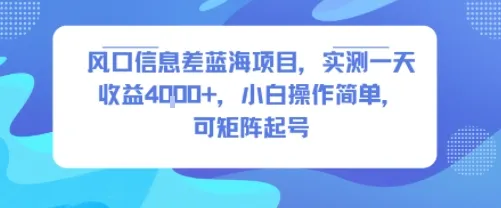 风口信息差蓝海项目，实测一天收益4k+，小白操作简单，可矩阵起号-来缘阁