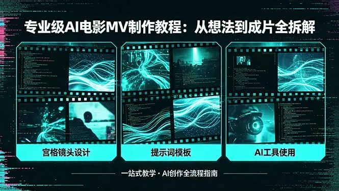 专业级AI电影MV制作教程，从想法到成片全拆解，宫格镜头+提示词模板+AI工具一站式教学-来缘阁