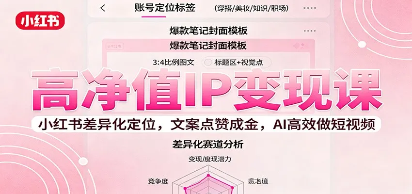 高净值IP变现课：小红书差异化定位，文案点赞成金， AI高效做短视频-来缘阁