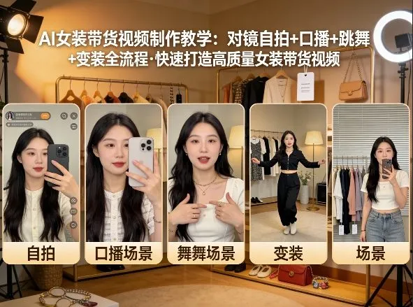 AI女装带货视频制作教学,对镜自拍、口播、跳舞、变装全流程,快速打造高质量女装带货视频-来缘阁