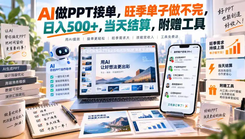 AI做PPT接单，旺季单子做不完，日入500+，当天结算，附赠工具【揭秘】-来缘阁