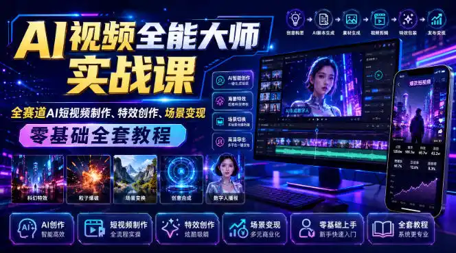 AI视频全能大师实战课｜全赛道AI短视频制作、特效创作、场景变现零基础全套教程-来缘阁