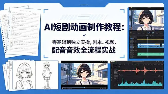 AI短剧动画制作教程：零基础到独立实操，剧本、视频、配音音效全流程实战-来缘阁