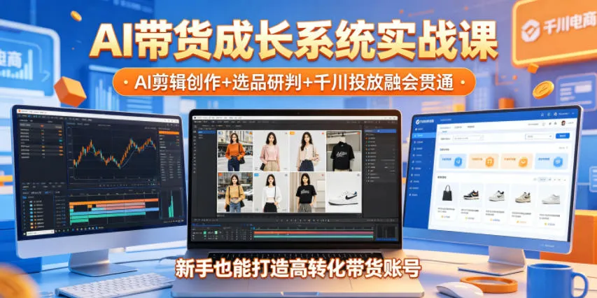 AI带货成长系统实战课，AI剪辑创作+选品研判+千川投放融会贯通，新手也能打造高转化带货账号(更新2026年)-来缘阁