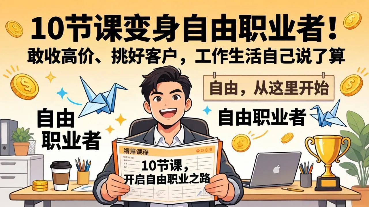 10 节课变身自由职业者！敢收高价、挑好客户，工作生活自己说了算-来缘阁