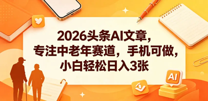 2026头条AI文章,专注中老年赛道,手机可做,小白轻松日入3张-来缘阁