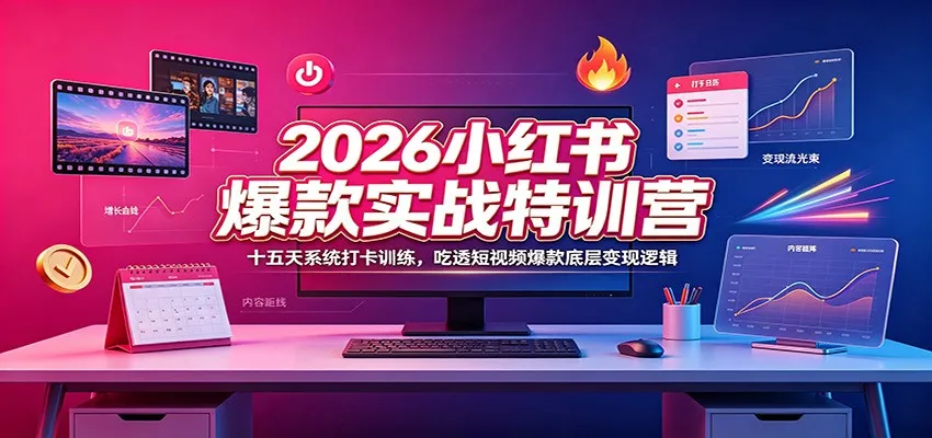 2026小红书爆款实战特训营：十五天系统打卡训练，吃透短视频爆款底层变现逻辑-来缘阁