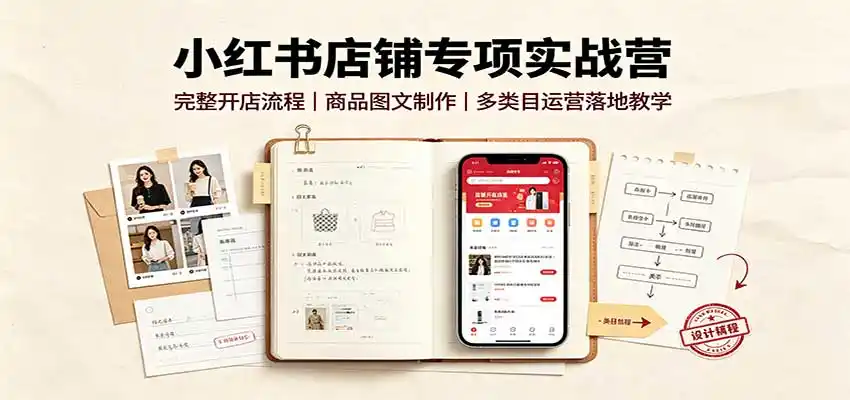 小红书店铺专项实战营：完整开店流程，商品图文制作，多类目运营落地教学-来缘阁