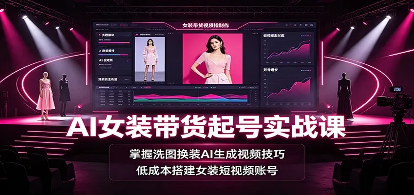 AI女装带货起号实战课：掌握洗图换装AI生成视频技巧，低成本搭建女装短视频账号-来缘阁