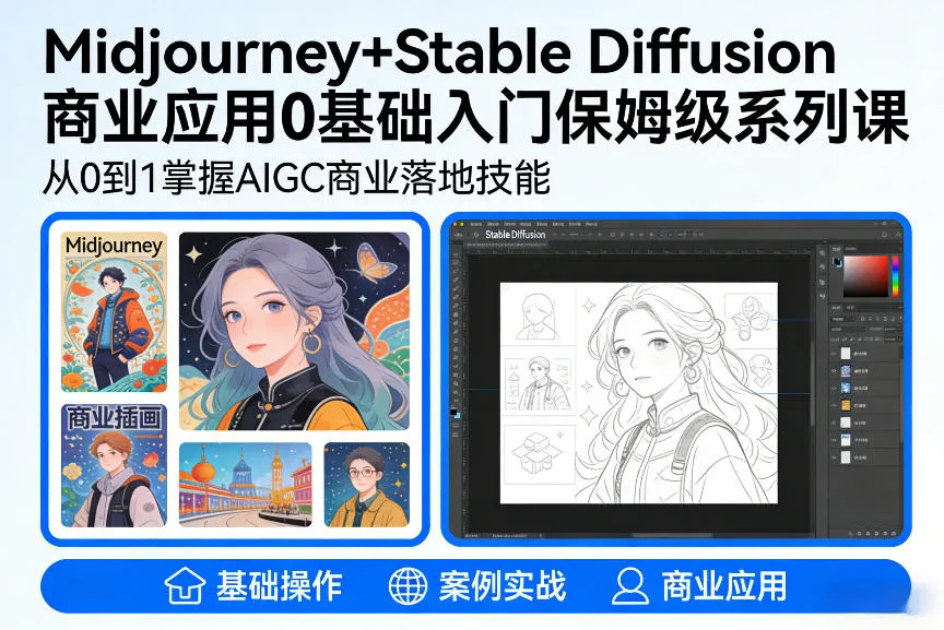 AIGC商业应用Midjourney+Stable Diffusion教程,0基础入门保姆级系列课-来缘阁