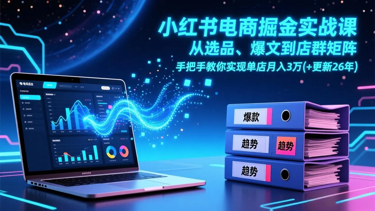 小红书电商掘金实战课，从选品、爆文到店群矩阵，手把手教你实现单店月入3万+(更新26年-来缘阁