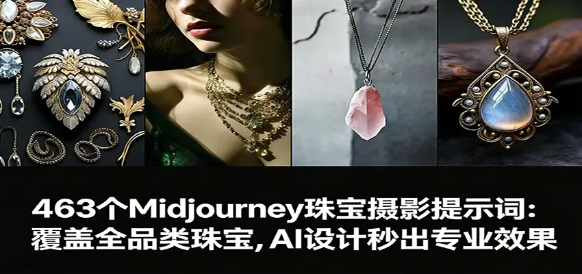 463个Midjourney珠宝摄影提示词：覆盖全品类珠宝，AI设计秒出专业效果-来缘阁
