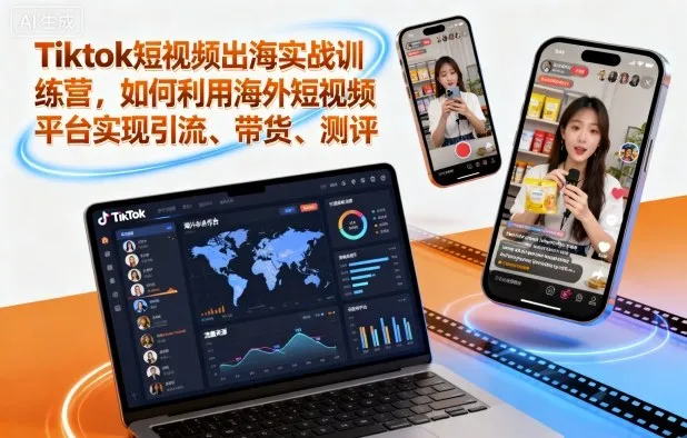 Tiktok短视频出海实战训练营，如何利用海外短视频平台实现引流、带货、测评-来缘阁