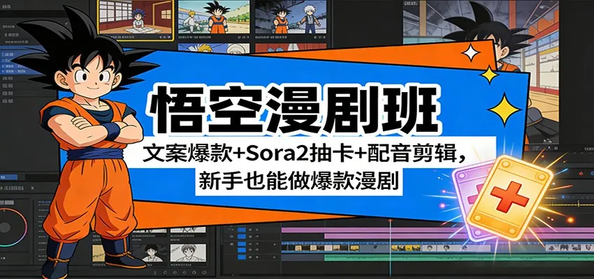 悟空漫剧班：文案爆款+Sora2抽卡+配音剪辑，新手也能做爆款漫剧-来缘阁