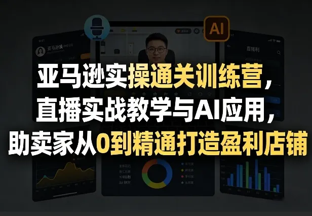 亚马逊实操通关训练营，直播实战教学与AI应用，助卖家从0到精通打造盈利店铺(更新3月)-来缘阁