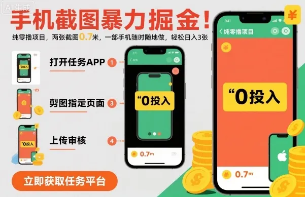 手机截图暴力掘金，两张截图0.7米，一部手机就能做，轻松日入3张【揭秘】-来缘阁