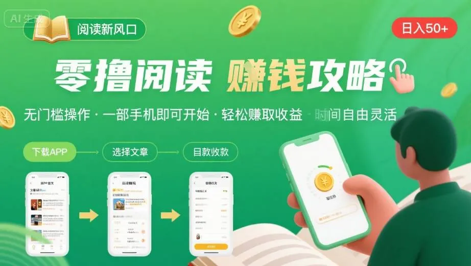 零撸阅读新风口，无门槛轻松挣，一部手机，日入 50-3张【揭秘】-来缘阁