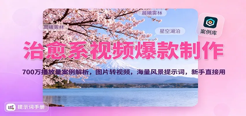 治愈系视频爆款制作，700万播放量案例解析，图片转视频，海量风景提示词，新手直接用-来缘阁