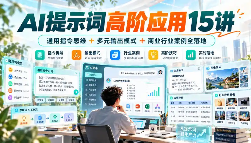 AI提示词高阶应用15讲|通用指令思维+多元输出模式+商业行业案例全落地-来缘阁