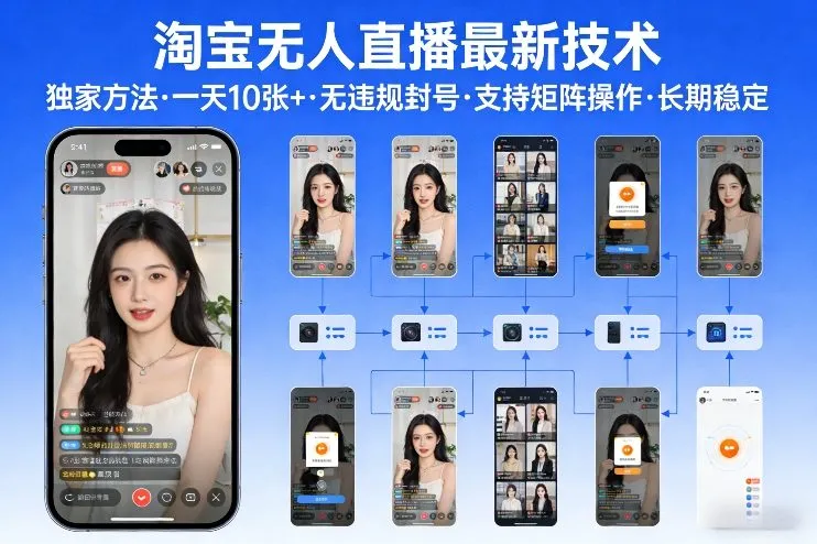 淘宝无人直播【最新技术】，独家方法，一天搞10张+，无违规封号，支持矩阵操作，长期稳定【内部揭秘】-来缘阁