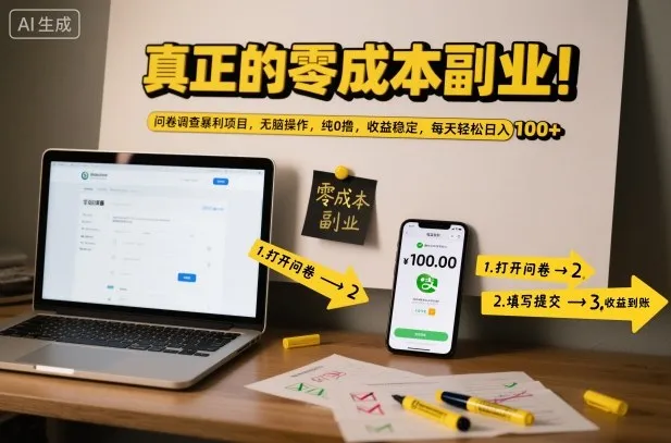 真正的零成本副业！问卷调查暴利项目，无脑操作，纯0撸，收益稳定，每天轻松日入100+【揭秘】-来缘阁