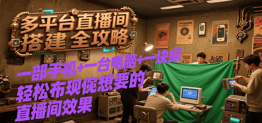 多平台直播间搭建全攻略，一部手机+一台电脑+一块绿布轻松实现你想要的直播间效果-来缘阁