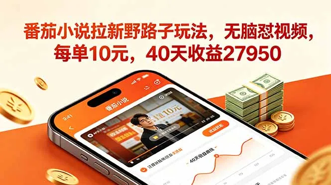 番茄小说拉新野路子玩法,无脑怼视频,每单10元,40天收益27950-来缘阁