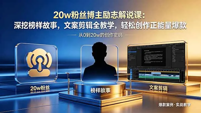 20w粉丝博主励志解说课:深挖榜样故事,文案剪辑全教学,轻松创作正能量爆款-来缘阁