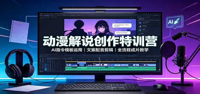 动漫解说创作特训营:AI指令模板运用,文案配音剪辑,全流程成片教学-来缘阁