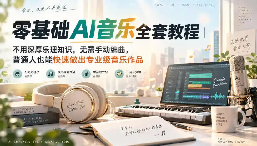 零基础AI音乐全套教程|不用深厚乐理知识,无需手动编曲,普通人也能快速做出专业级音乐作品-来缘阁