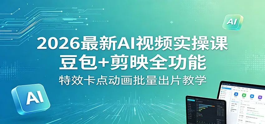 2026最新AI视频实操课：豆包+剪映全功能，特效卡点动画批量出片教学-来缘阁