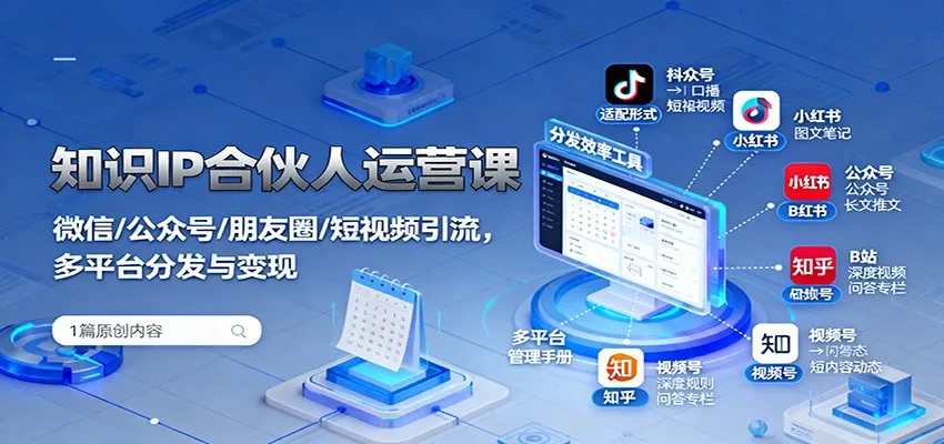 知识IP合伙人运营课：微信/公众号/朋友圈/短视频引流，多平台分发与变现-来缘阁