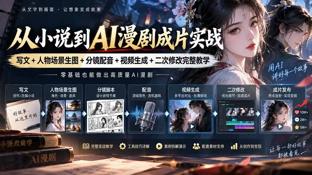 从小说到AI漫剧成片实战：写文+人物场景生图+分镜配音+视频生成+二次修改完整教学-来缘阁