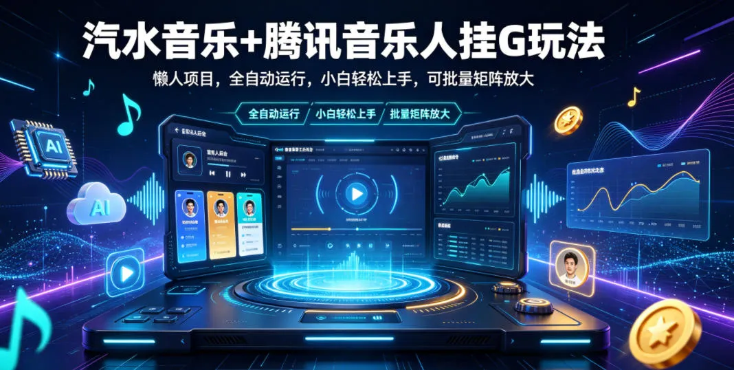 汽水音乐+腾讯音乐人挂G玩法，懒人项目，全自动运行，小白轻松上手，可批量矩阵放大【揭秘】-来缘阁