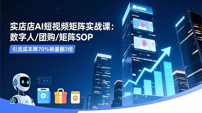 实体店AI短视频矩阵实战课：数字人/团购/矩阵SOP，引流成本降70%销量翻3倍-来缘阁