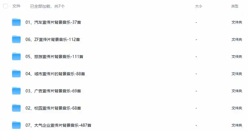 某宝付费购买，常用6G音效合集！970+首宣传片背景音乐，无版权可商用大气素材，分类清晰，高质量内容-来缘阁