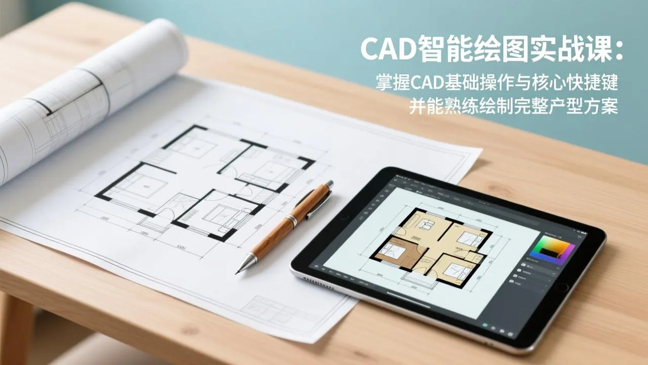 CAD智能绘图实战课：掌握CAD基础操作与核心快捷键，并能熟练绘制完整户型方案-来缘阁