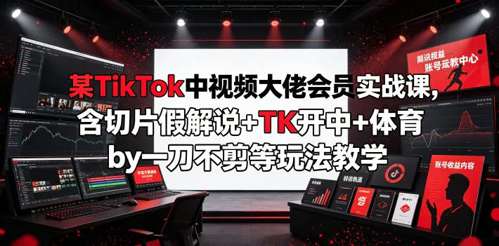 某TikTok中视频大佬会员实战课，含切片假解说+TK开中+体育by一刀不剪等玩法教学-来缘阁