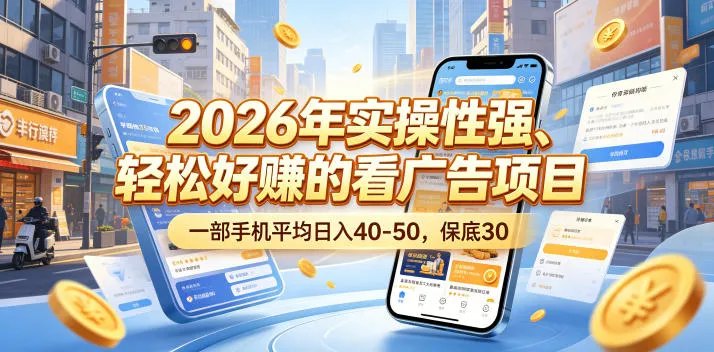 2026年实操性强、轻松好賺的看广告项目，一部手机平均日入40-50，保底30米【揭秘】-来缘阁
