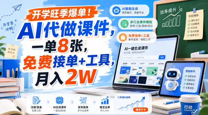 开学旺季爆单！AI代做课件，一单8张，免费接单+工具，月入2W【揭秘】-来缘阁