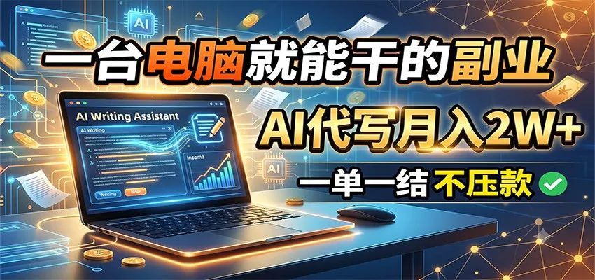 一台电脑就能干的副业,AI代写月入2W+,一单一结不压款-来缘阁